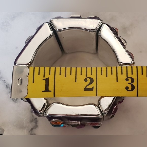 Vintage 2000s Bling Purple Cuff Rhinestones Chunky Statement Bracelet - Picture 8 of 8